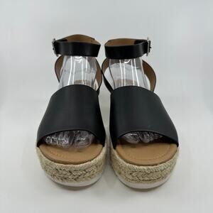 Soda Sandals Women 10 Black Espadrille Buckled Ankle Strap Open Toe Wedge Casual